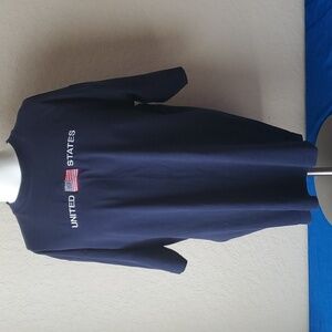 VTG XXL Old Varsity Brand blue embroidered United States and flag tshirt